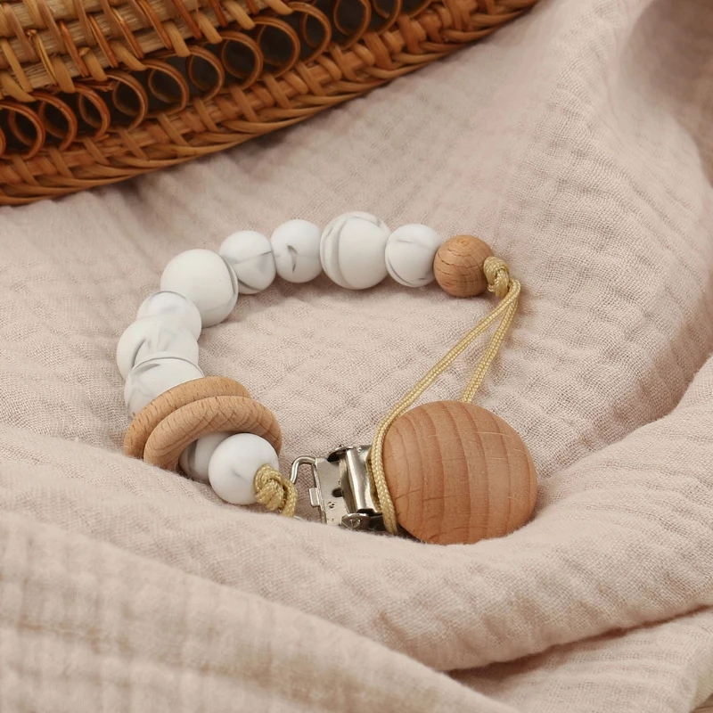 Baby Pacifier Chain Clip Nursing Teether Soother Holder Silicone Beads Chain Wooden Clip DIY Dummy Nipple Holder Leash pacifier clip,pacifier chain