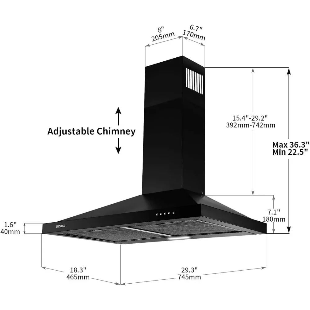 Black Range Hood 30 inch,Hood Vents for Kitchen with Ducted/Ductless Convertible,Vent Hoods 30 inch,Wall Mount Ductless