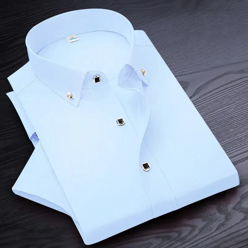 Short Sleeved Shirt Men Dress Shirt Short Sleeve Solid Male Clothing Business