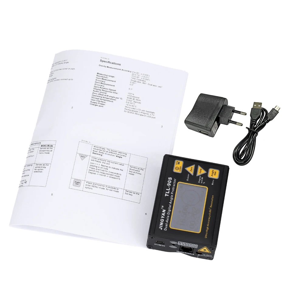 TLL-90S Super High Precision Angle Meter 0.005 Digital Level Inclinometer Angle Protractor with LCD Display 100-240V 50-60Hz