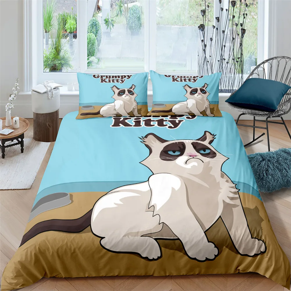 

Cute Cat Puppy Dog Duvet Cover Lovely Animal Polyester King Queen Size Quilt Cover Pillowcase for Kids Teens Adult Bedroom Decor