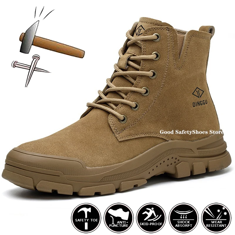 Cow Suede Work Boots Men Safety Shoes Anti-Smash Anti-Scalding Welder Shoes Steel Toe Safety Boots Men Autumn Winter Work