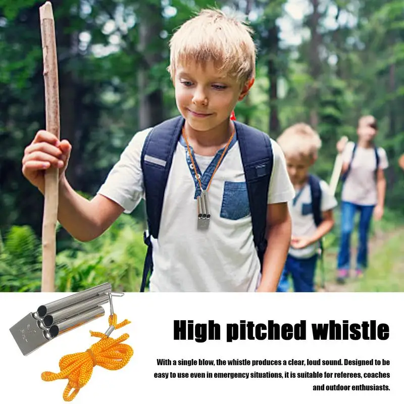 Stainless Steel Whistles Referee Sport High Pitch Three Tubes Whistle With Rope Soccer Football Basketball Sports Games Tool