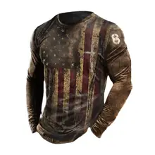 

2022 Retro Men's 3D US Flag Long Sleeve T-Shirt Street Trend Round Neck T-Shirts Casual Blouse Plus Size Pullover Tops Tees 5XL