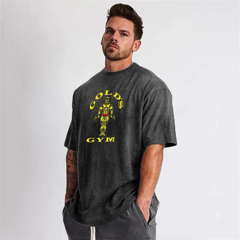 

GYM Bodybuilding Sports Short-sleeved T-shirt Loose European and American Trendy Brand Muscle Fitness Running Training Top