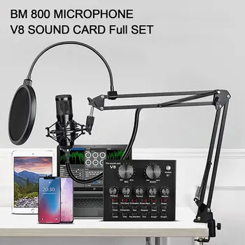 BM800 V8 사운드 카드 콘덴서 전문 BM 800 PC 마이크 풀 세트, 컴플리토 키트, Bm8000 마이크 암 브라코 관절 마이크
