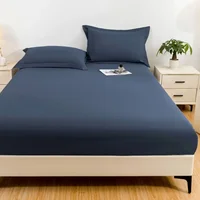 1PC imperméable à l'eau peau douce glaçage couleur unie bonnet de lit housse anti-poussière drap de couverture de matelas (fourreau d'oreiller et noyau d'oreiller non inclus) 5
