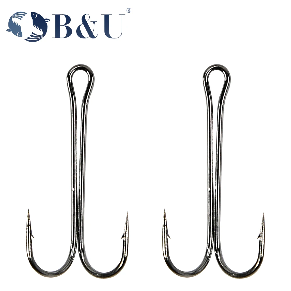 

B&U fishing hooks Double Hook long Shanks high carbon steel fishing tackle different sizes equiped with soft lure