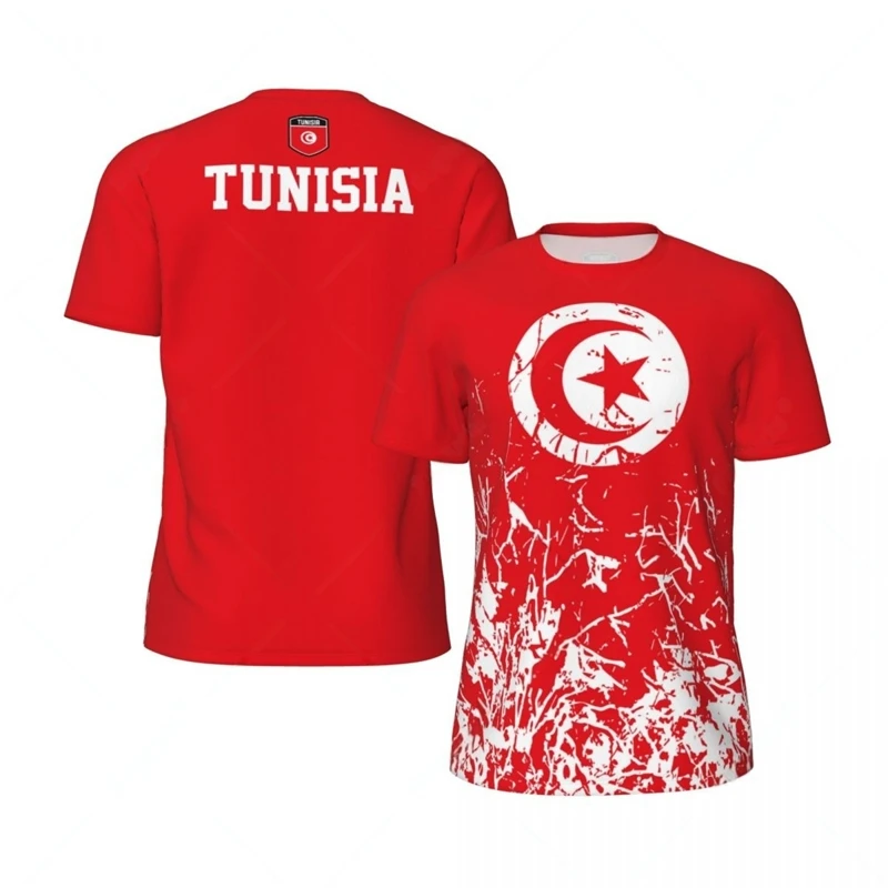 Tunesien-Flagge, Fußball-T-Shirt für Herren, modisch, Sommer, nationales Emblem, 3D-Druck, Sport, schnell trocknende Eltern-Kind-Kleidung, trocken, atmungsaktiv