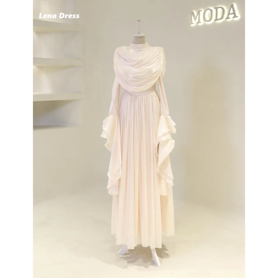 Lena Long Sleeves Prom Dresses 2025 Luxury Party Evening Dress Woman Custom  Made Ball Gown Dress Round Collar Muslim Line A Gala - AliExpress 320