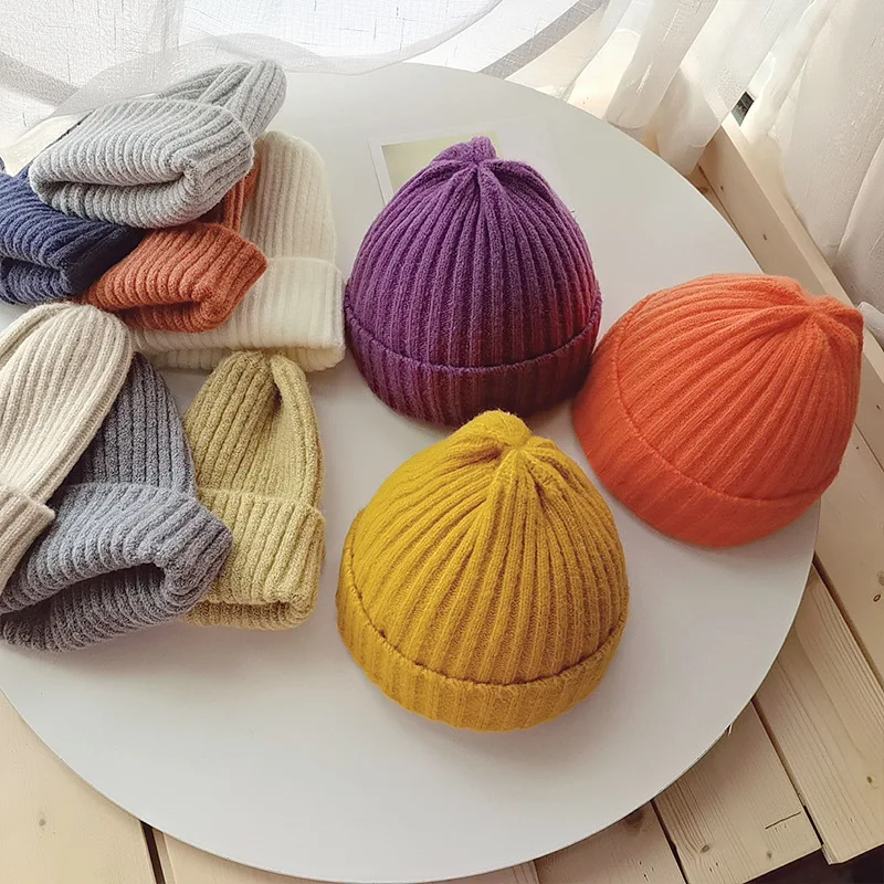 New 2022 Baby Hat Winter Autumn Solid Color Soft Warm Knitting Hats for 0-3 Years Boy Girl Children Beanies Bonnet Toddler Cap