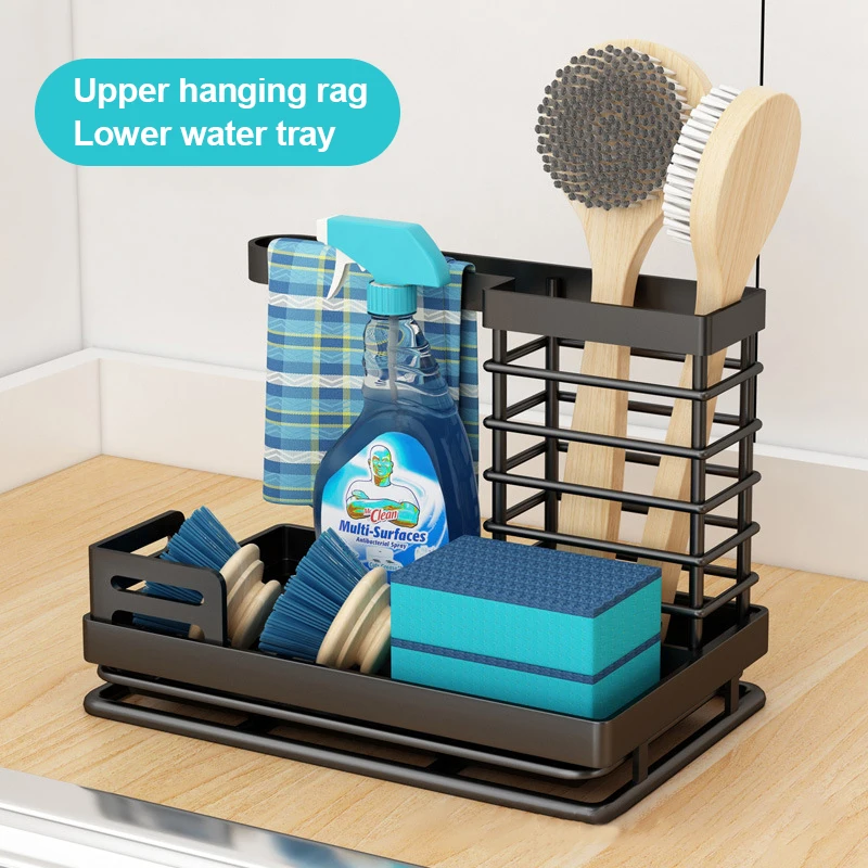 Carbon Steel Rag Sponge Holder Kitchen Organizer Multifunction Stand Cleaning Brush Soap