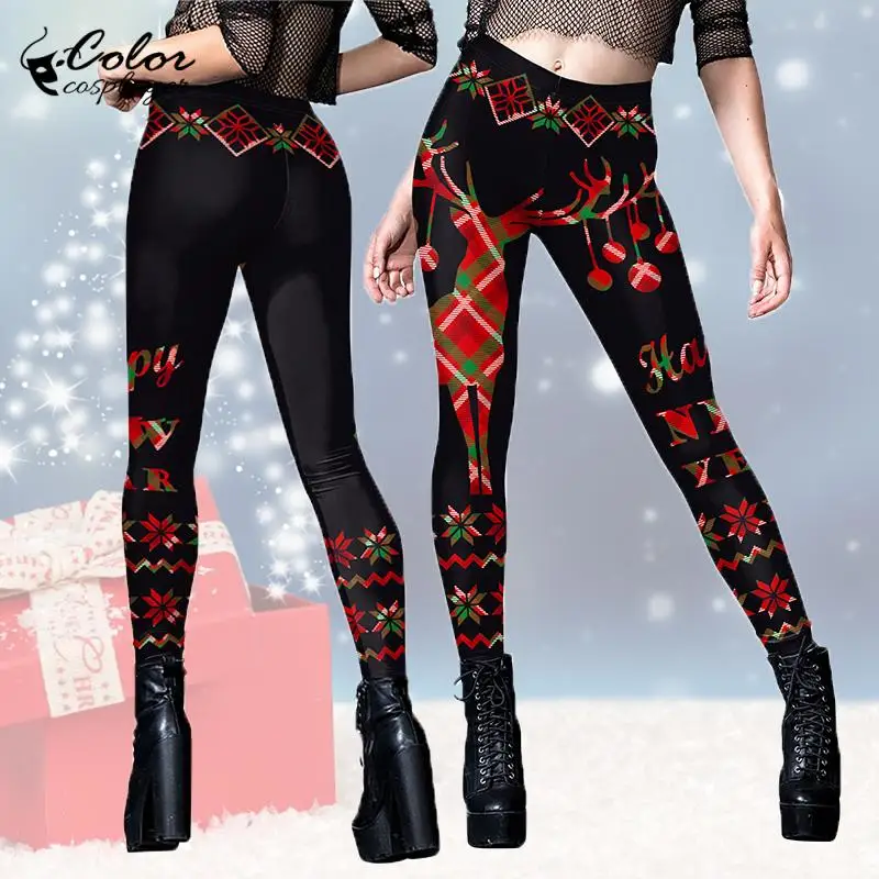 

Color Cosplayer Christmas Women's Leggings Costume 3D Print Fantasia Pants Party Leggings Holiday Ladies Christmas Party Pants