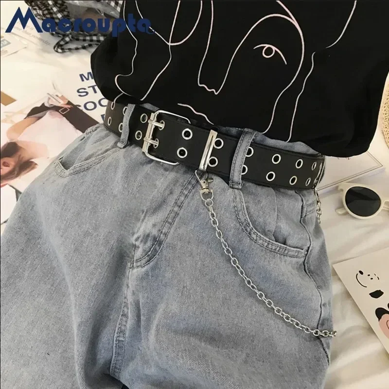 Fashion Alloy Women Belts Chain for Genuine Leather Pin Buckle Jeans Decorative Ladies Retro Decorative Punk Leather Belt Jeans Belts Pin Buckle Belt