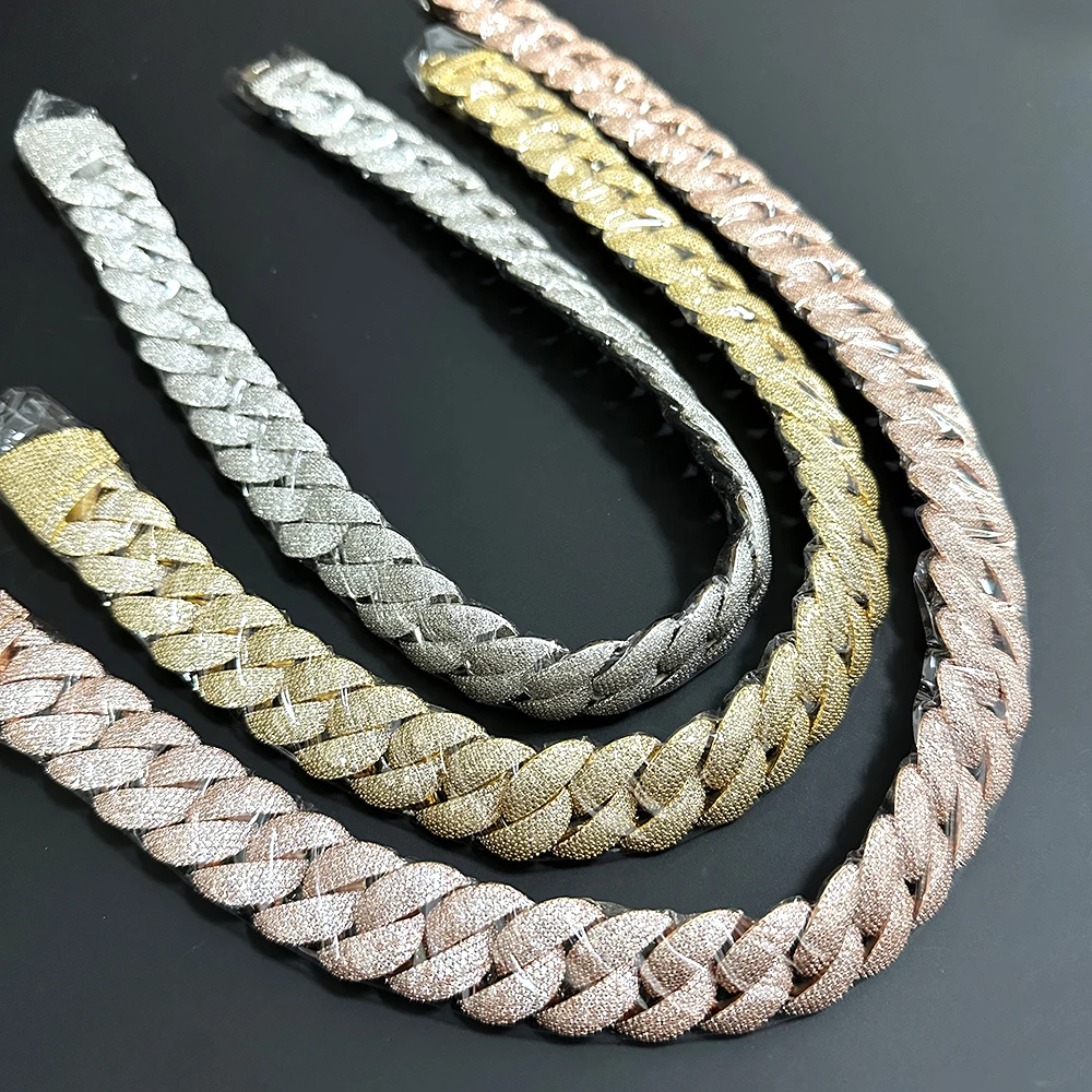 Rows 22mm Bubble Chain Iced Out Cuban Chain Necklaces for