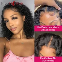 Bob Perruque Lace Wig sans colle ondulée, transparente 4x4 dentelle cheveux naturels bouclés, pre-coupés, 200% pré-épilés, glueless wigs human hair pour femmes 2