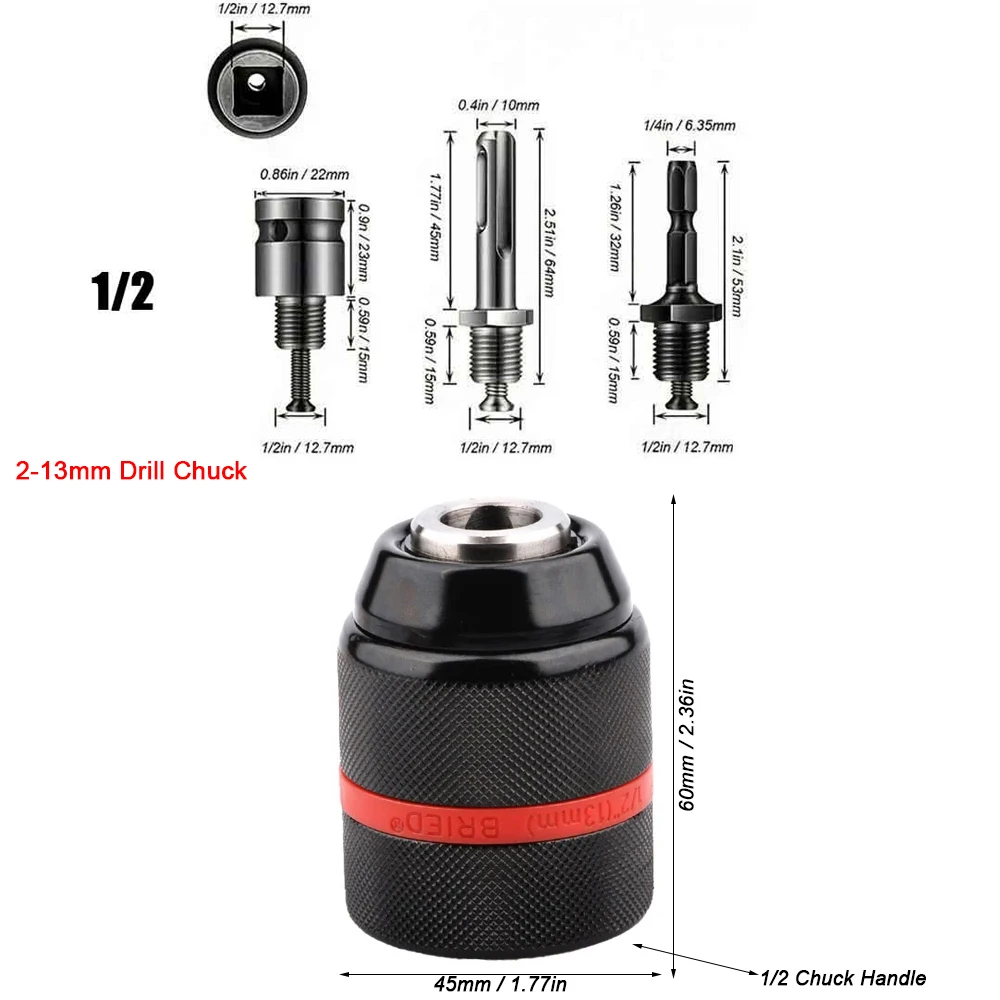 2-13mm Keyless Threaded Metal Drill Chuck Hex Shank/SDS/Square Quick Grip Adapter Chuck For Drill Bits Screwdriver Tap&Sockets