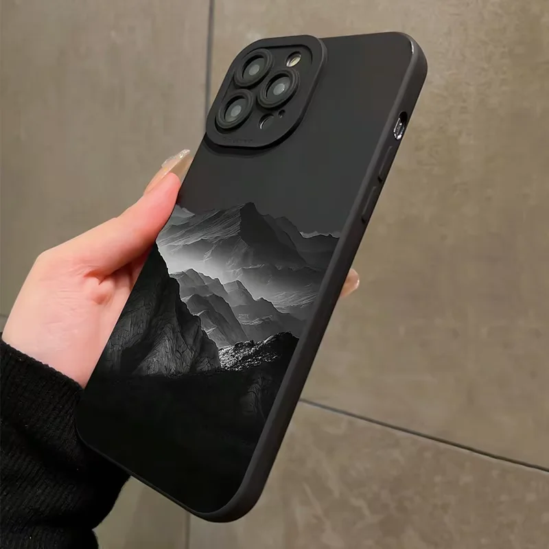 Sleek Black Mountain Phone Case with Innovative Design