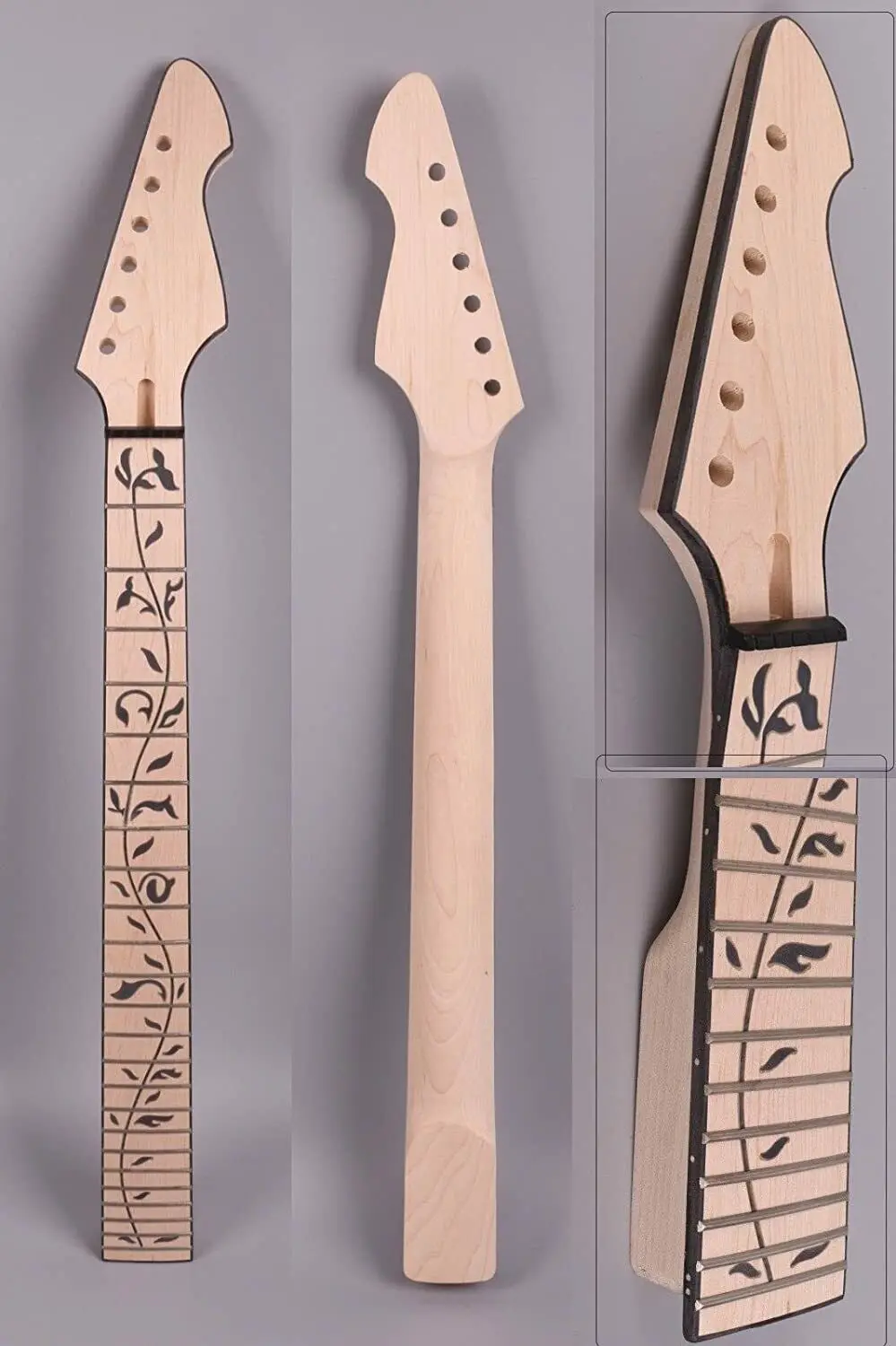 

Maple guitar neck 24fret 25.5inch Vine Inlay Unfinished Black Binding DIY Guitar