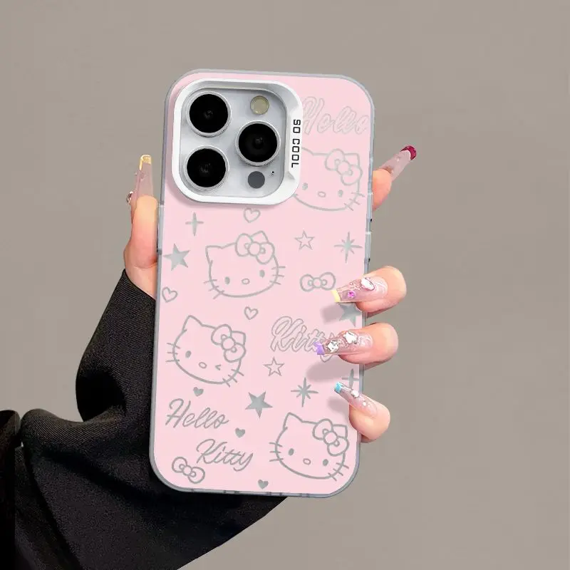 Sanrio Hello Kitty Cool Full Screen KT Phone Case For iPhone 15 14 13 Pro Max 11 12 13 Pro XR XS MAX Y2K Lovely Anti Fall Cover