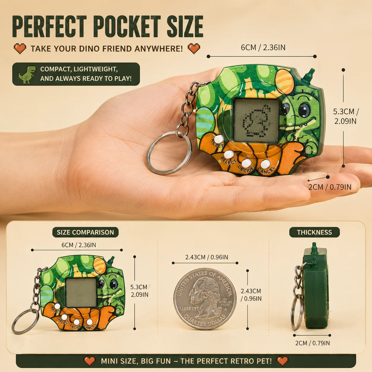 Retro Virtual Dinosaur Pet Keychain Game Console - Fun Pixel Electronic Toy Gift