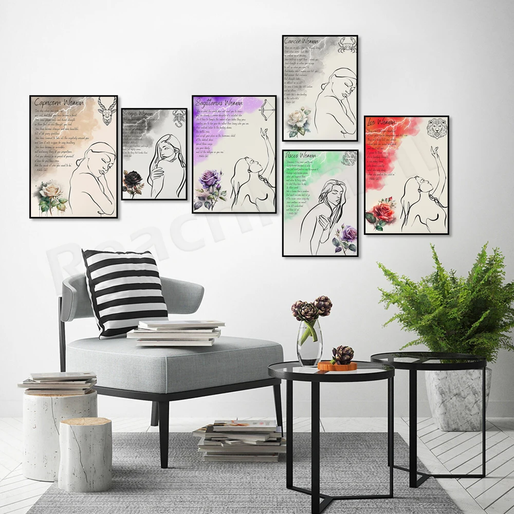 

12 Zodiac Women Poster Capricorn Gemini Cancer Leo Libra Sagittarius Horoscope Canvas Painting Wall Art Picture Home Decor