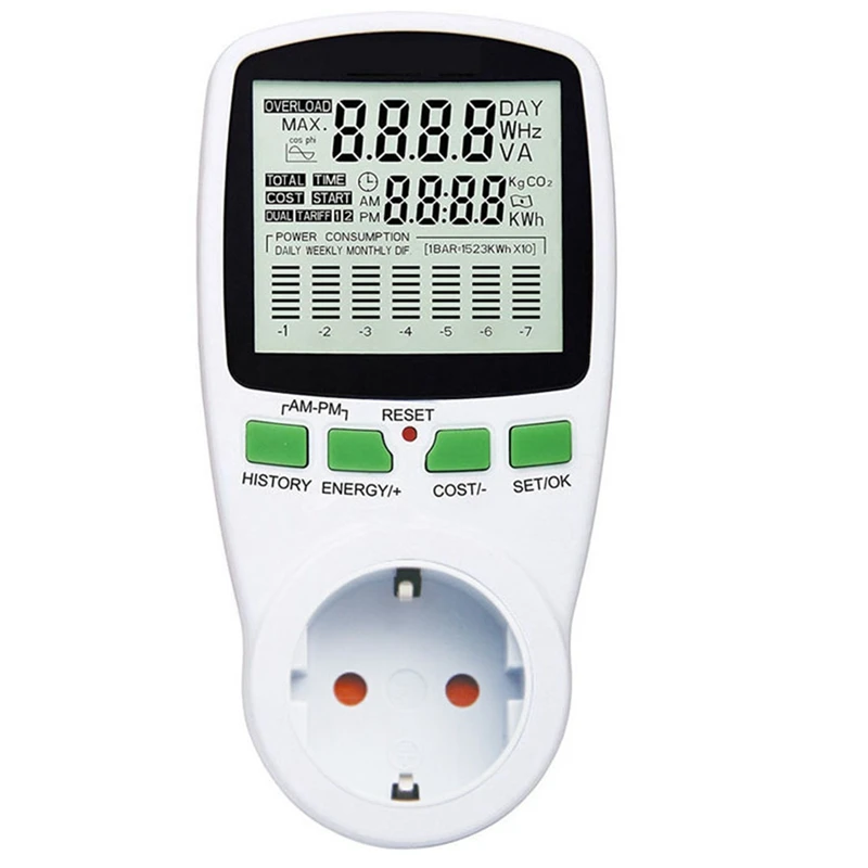 

Hot TTKK AC Digital Energy Meter Wattmeter Wattage Electricity Kwh Power Meter EU Power Analyzer Monitor Socket EU Plug