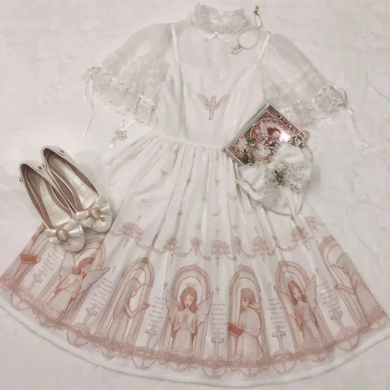 Lolita Suspender Dress Suspender Dress Lolita Dress Dark Gothic Devil Print Black Japanese Style Lolita Jsk Victorian Suspender Dress Loli Sexy Sweet Goth Bandage Dresses