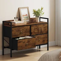 Комод WOLTU, 4 тканевых ящика, шкаф для хранения, сервант для спальни, гостиной, винтажный коричневый комод — изображение 2