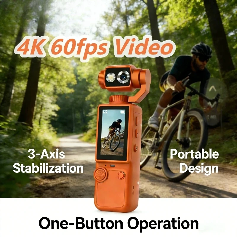 4K HD 와이파이 스포츠 웨어러블 카메라, 손에 쥐고 다닐 수 있는 여행용 자전거 운전자 레코더, 미니 스포츠캠 (오토바이 및 브이로그용)
