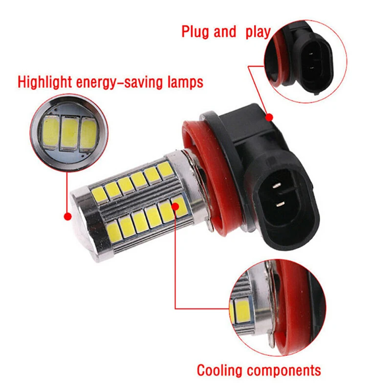 

1Pc Super Bright H8/H11 33-LED White Car Fog Light Headlight Driving Lamp Bulb Simple High Brightness Practical Durable LongTime