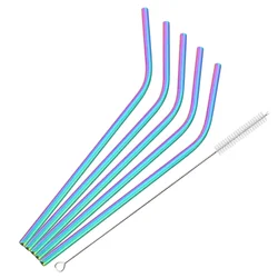 Eco - friendly Reusable Stainless Steel Straw Set - Pack of 6 (Rainbow)