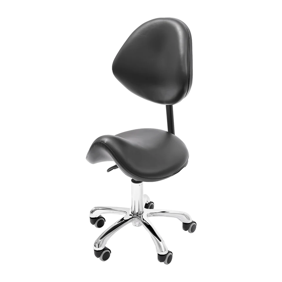 Height Adjustable Rolling Saddle Stool with Backrest