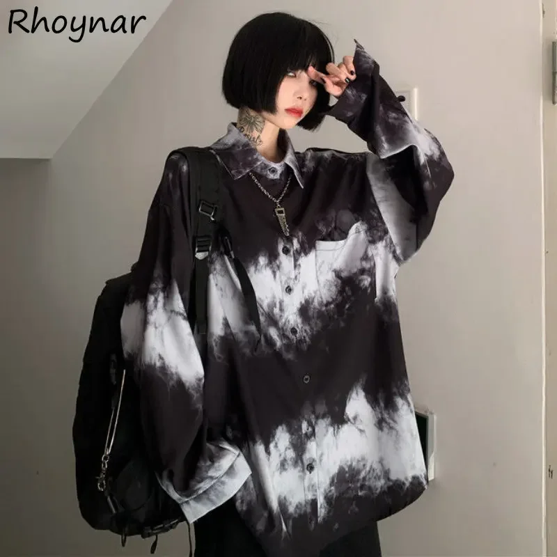 

Женские Мешковатые рубашки в стиле хип-хоп с длинным рукавом