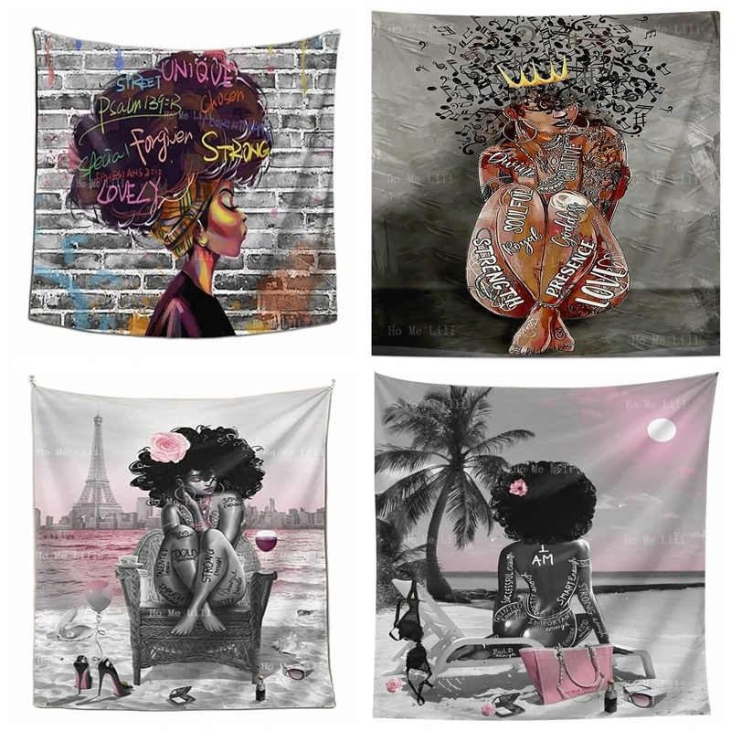 Donna Afroamericana Moda Regina Nera Torre Eiffel Ispiratrice Pink Beach Paesaggio Orgoglio Motivazionale Quotazione