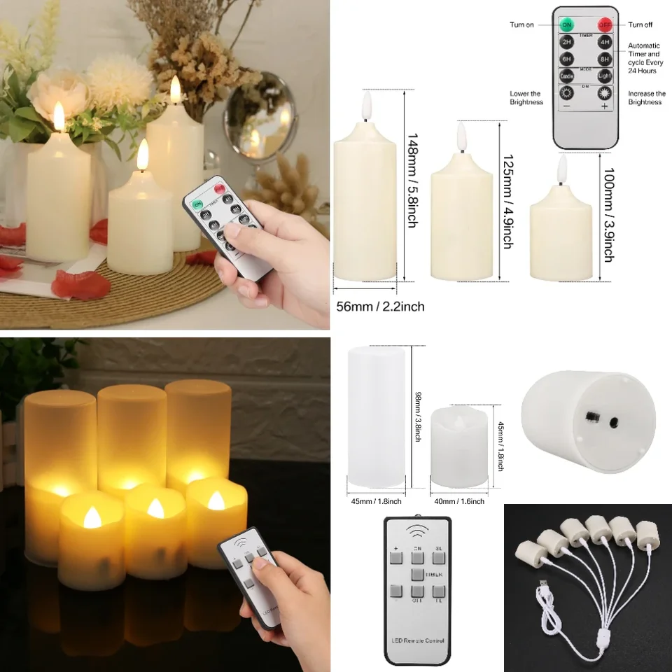 set di 6 candele a bastoncino senza fiamma a LED con 2