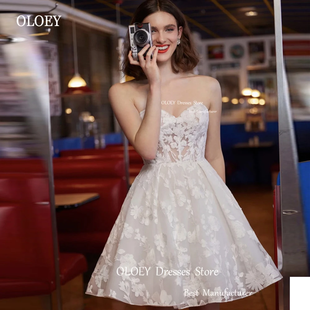 

OLOEY Exquisite A Line Short Wedding Dresses Sweetheart Mini Sexy Bride Gowns Robe de mariage Garden Bridal Dress 2023
