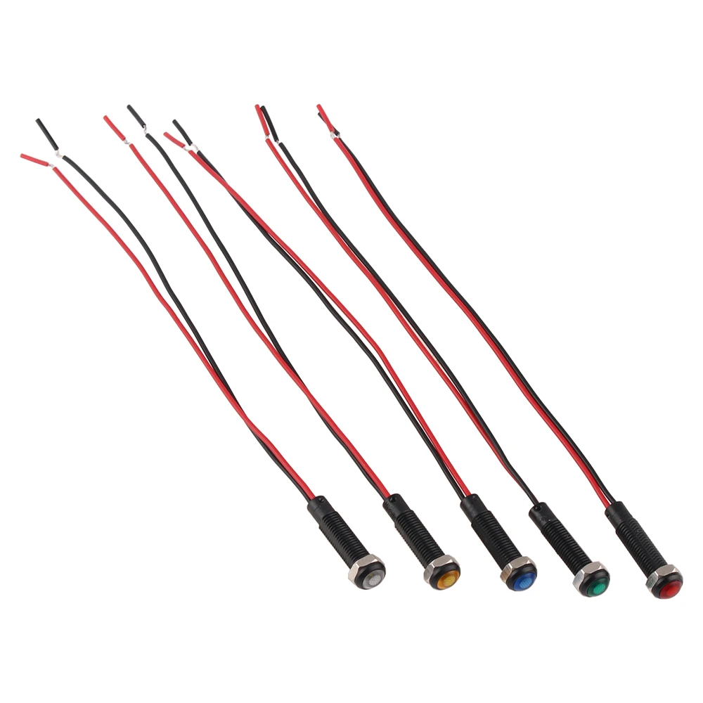 6mm Oxidized Black Plastic Indicator Light led indicator light Mini Warning LED Pilot Signal Lamp 6V12V 24V 220V with Wire Red Yellow Blue Green 1pc
