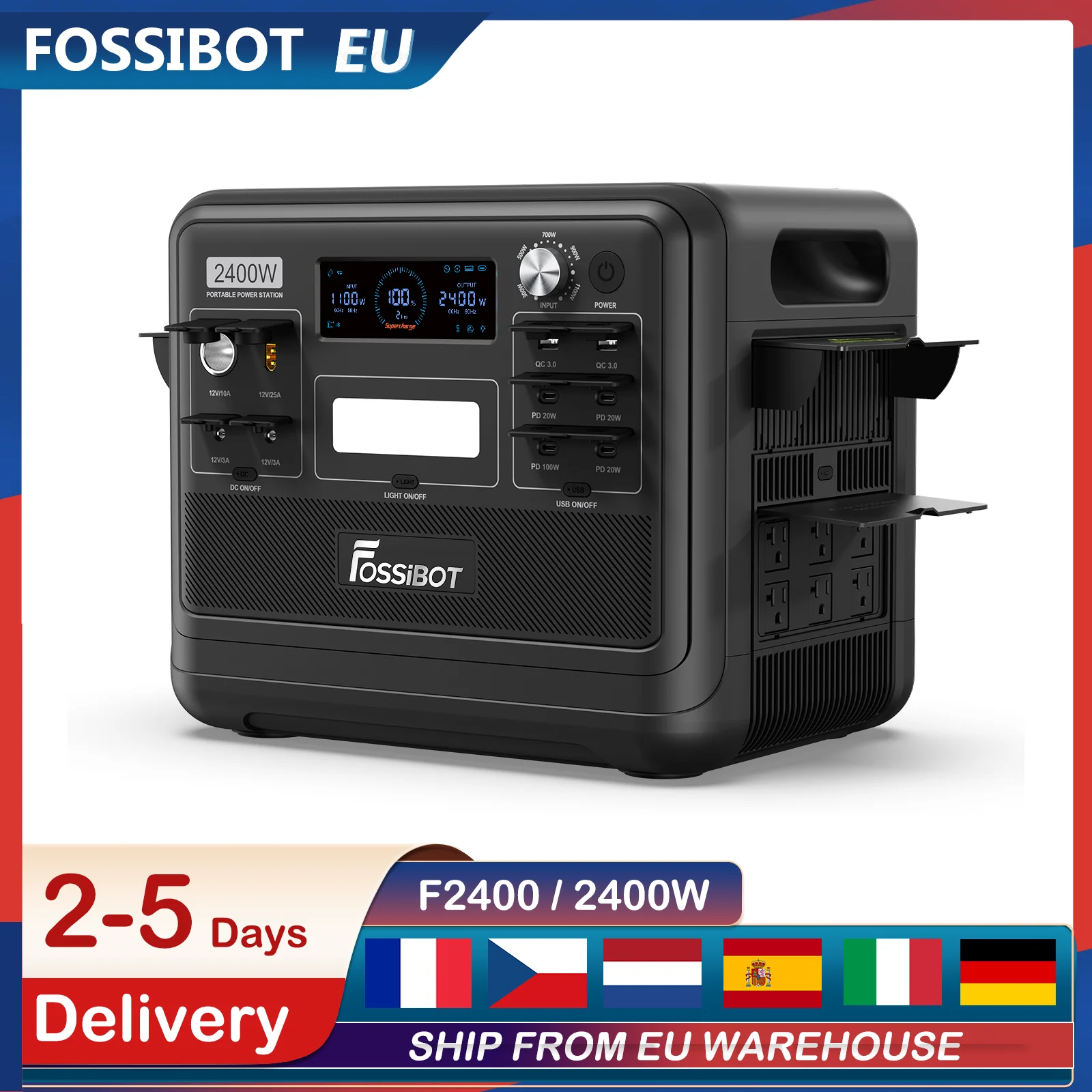 FOSSiBOTF2400PortablePowerStation2400WOutputSolarGenerator16OutputPortsOutdoor