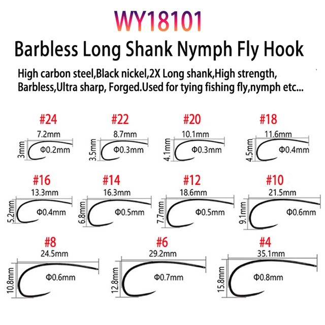 Vampfly 50pcs/Pack Barbed and Barbless Fishing Fly Tying Hook Nymphs Pupa  Egg Fly Dry Fly