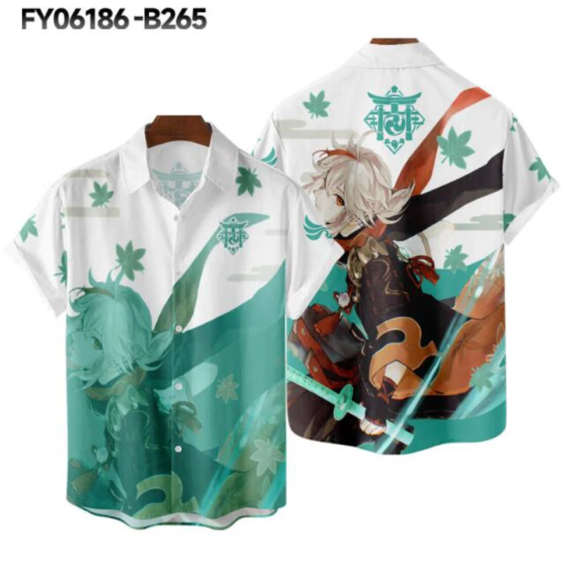2022 Summer Hawaiian Shirt Genshin Impact Kaedehara Kazuha 3D Print Men's Shirt Casual Short Sleeve Beach Blouses Tops Camicias 4