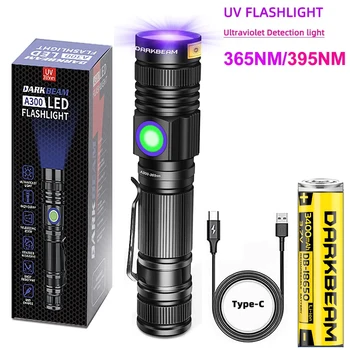 휴대용 USB 충전식 UV 손전등, 목재 램프, 자외선 블랙 라이트, LED 감지기, 365nm 및 395nm