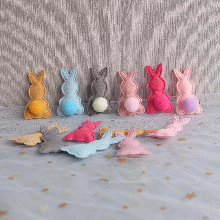Self Adhesive Patches Embroidery Cloth Patches Children Hair Accessories 30Pcs/Lot 3*4cm Stripe Rabbit Head Pads Patches Appliques Craft Clothes Sewing Supplies DIY Hair Clip Accessorie Hat Patches