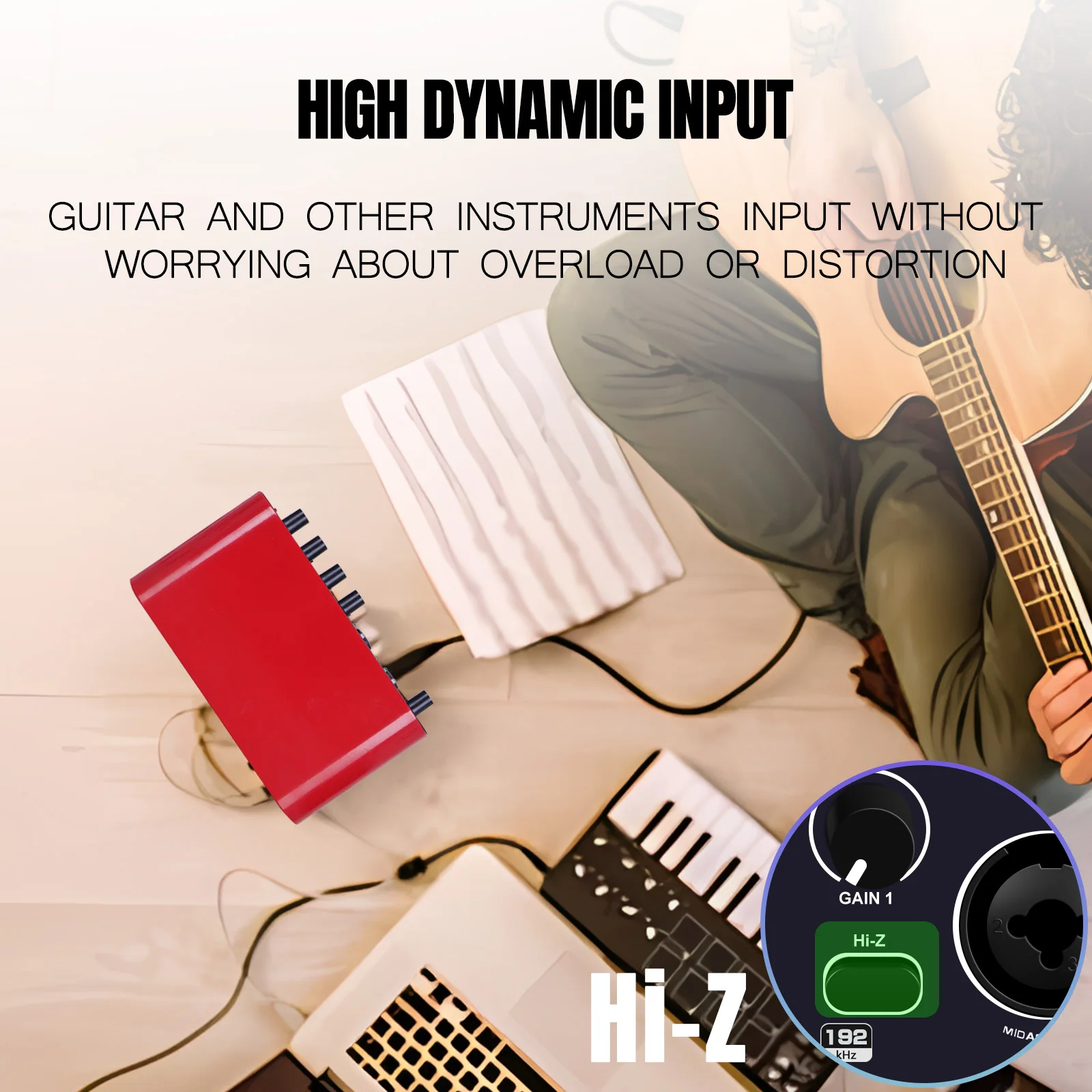 Audio interface 24bit/192 kHz + 48V phantom power supply for recording podcasts and streaming ultra-low latency noise free