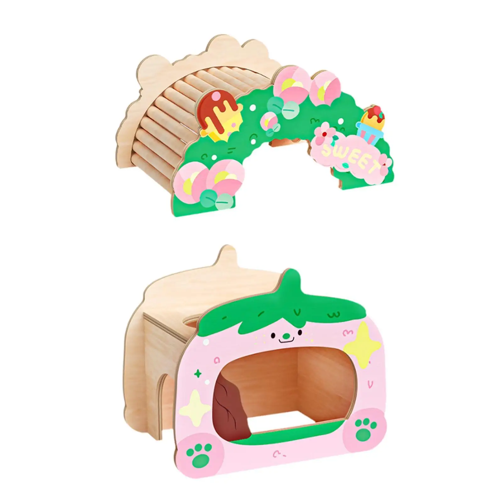 Hamster Bridge Habitat Decor Climbing Ladder Wooden Hiding Hut Reptile Hideout for Hamsters Other Small Pets Tortoise Rats Mice