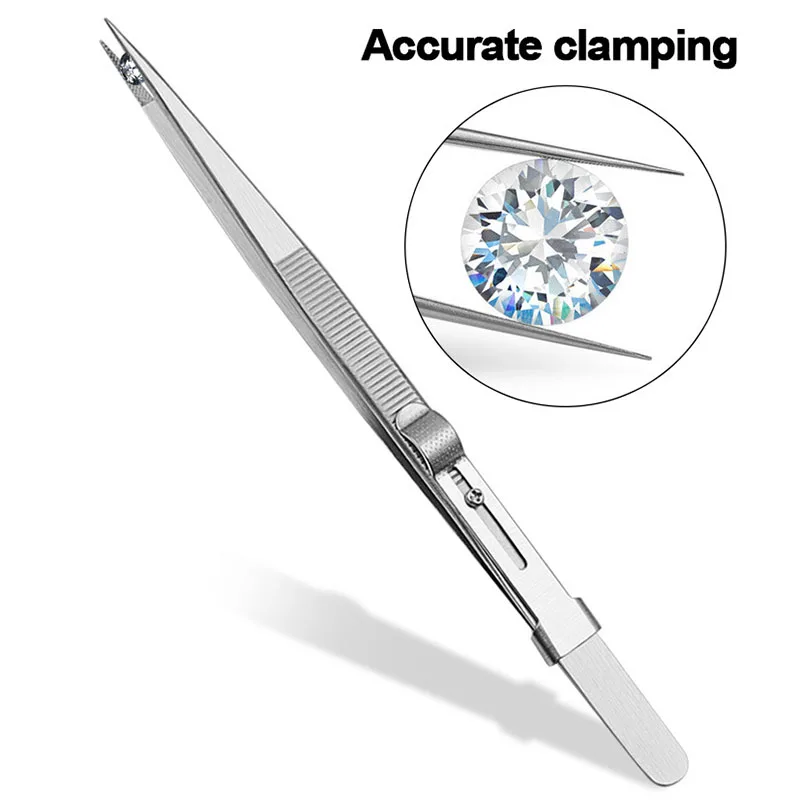 Stainless steel diamond jewelry tweezers gemstone pincette with adjustable antislip lock jewelry tweezer hand tools precision tweezers,tweezer tool