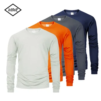 T-shirt da uomo in cotone tinta unita primavera autunno uomo Casual O-collo a maniche lunghe magliette da uomo T-shirt basic di alta qualità maschile 1