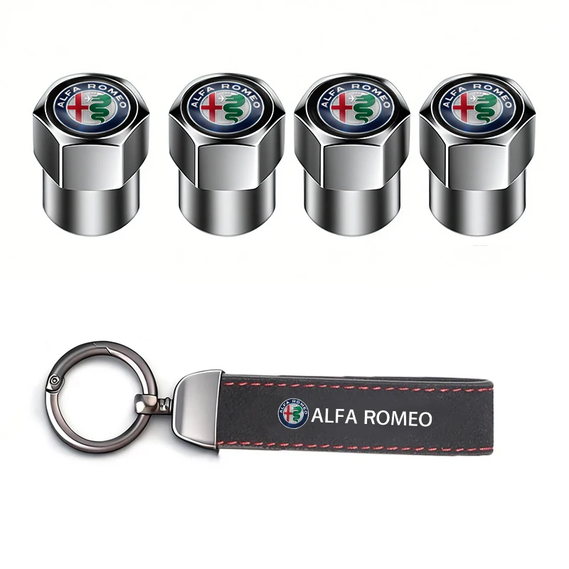 Sleek Car Tire Valve Caps and Keychain Set