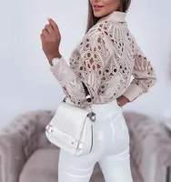 New Fashion Lace Hollow Long Sleeve Shirt For Women 2025 Spring Autumn Elegant Office Lady BlouseCasual Button ShirtsTops - Image 6