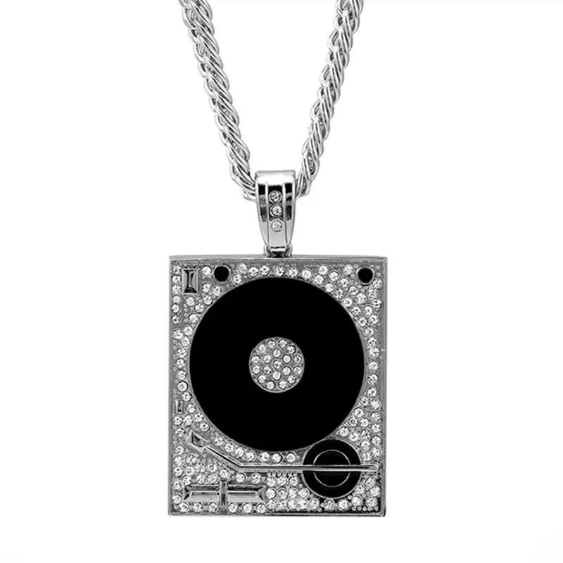 Изысканные модные подвески для Dj-фонографа Серебряная цепочка мужская мода хип-хоп длинное ожерелье уличная Вечеринка ювелирные изделия для выпускного